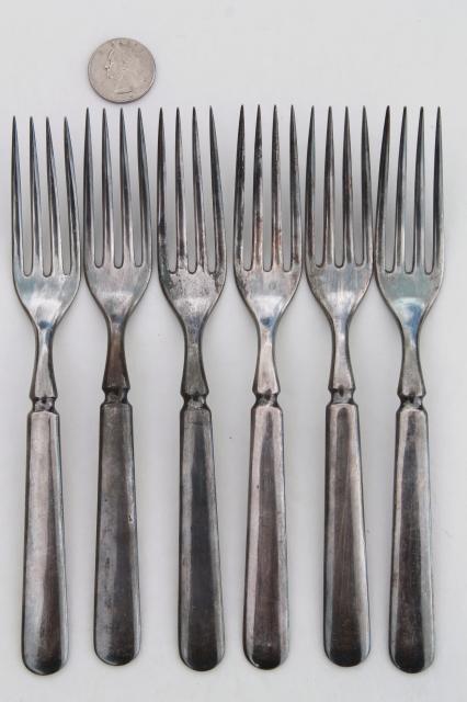 photo of vintage hotel silver forks & knives, antique silver plate flatware mismatched pieces #2