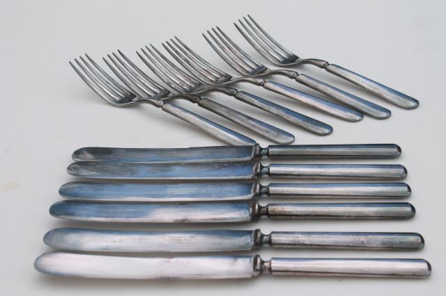 photo of vintage hotel silver forks & knives, antique silver plate flatware mismatched pieces #4