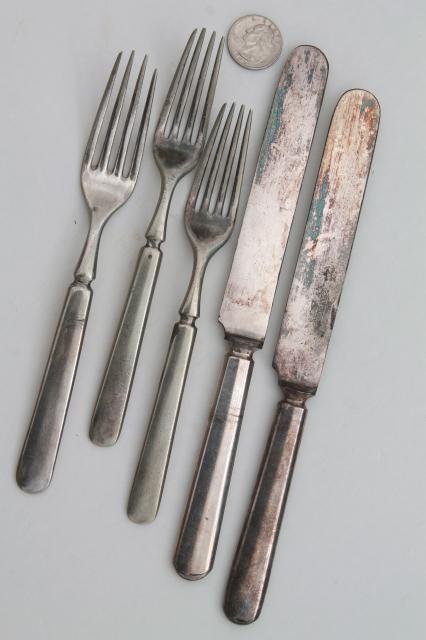 photo of vintage hotel silver forks & knives, antique silver plate flatware mismatched pieces #6