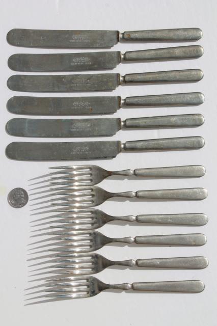 photo of vintage hotel silver forks & knives, antique silver plate flatware mismatched pieces #7