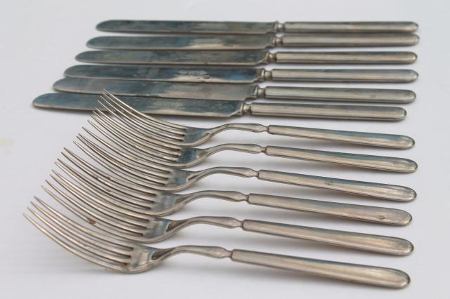 photo of vintage hotel silver forks & knives, antique silver plate flatware mismatched pieces #12