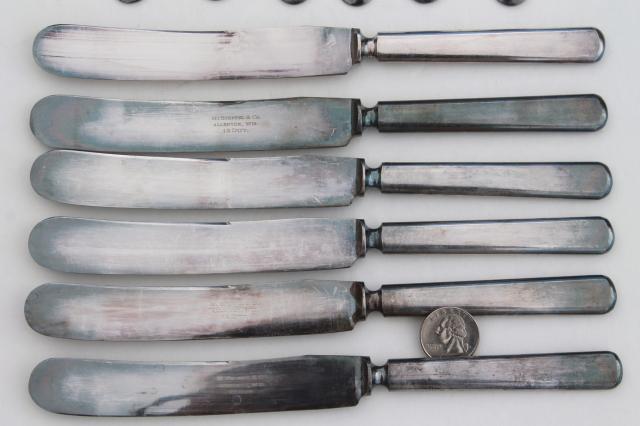 photo of vintage hotel silver forks & knives, antique silver plate flatware mismatched pieces #14