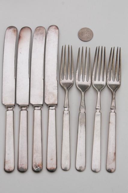 photo of vintage hotel silver forks & knives, antique silver plate flatware mismatched set #1