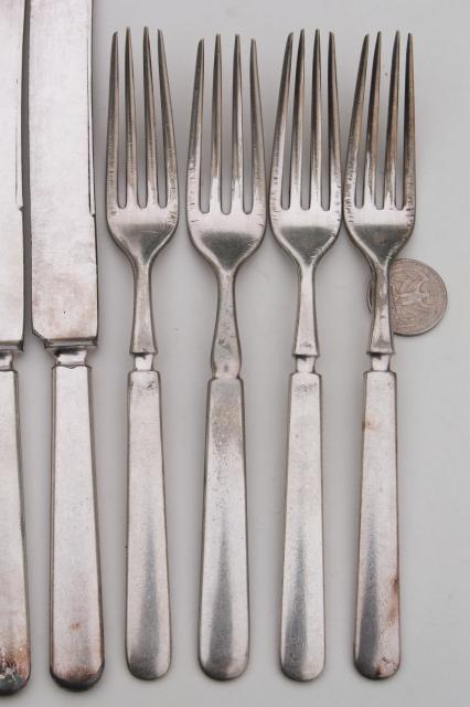 photo of vintage hotel silver forks & knives, antique silver plate flatware mismatched set #2