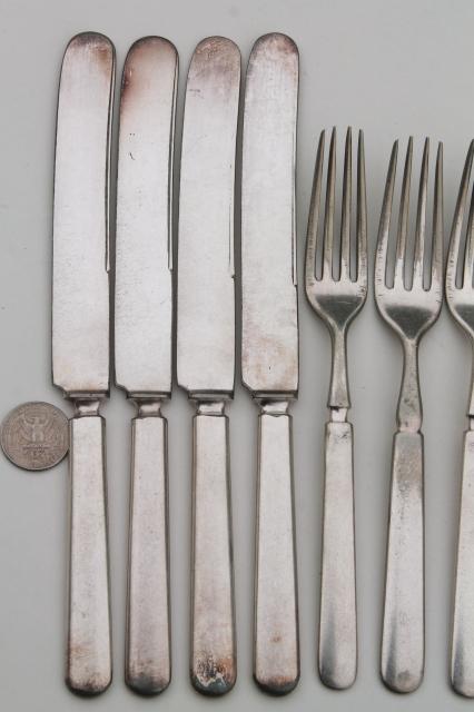 photo of vintage hotel silver forks & knives, antique silver plate flatware mismatched set #3