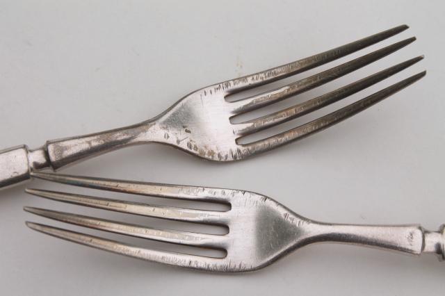 photo of vintage hotel silver forks & knives, antique silver plate flatware mismatched set #4