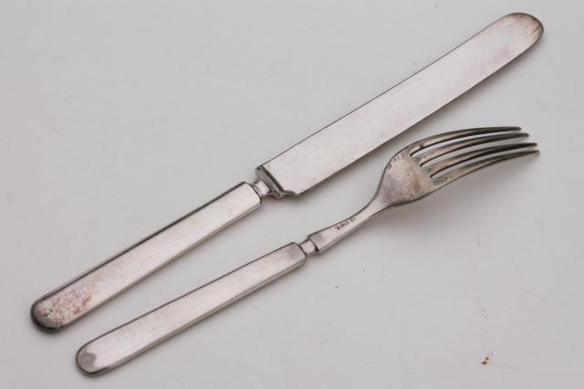 photo of vintage hotel silver forks & knives, antique silver plate flatware mismatched set #7