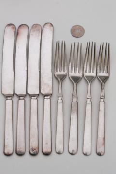 catalog photo of vintage hotel silver forks & knives, antique silver plate flatware mismatched set