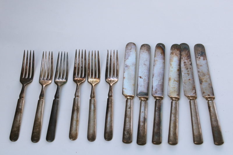 photo of vintage hotel silver plate flatware, antique silverware set of six dinner forks and knives #1