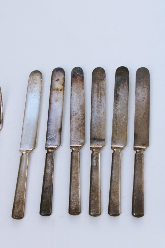 photo of vintage hotel silver plate flatware, antique silverware set of six dinner forks and knives #3
