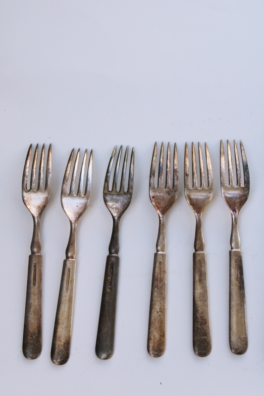 photo of vintage hotel silver plate flatware, antique silverware set of six dinner forks and knives #6