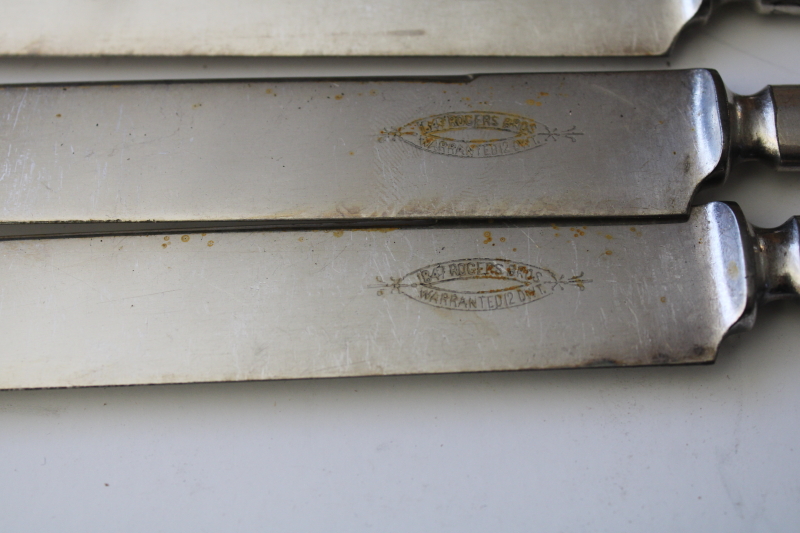 photo of vintage hotel silverware, heavy silver plate flatware pear fruit & leaves 1847 Rogers forks & knives  #4