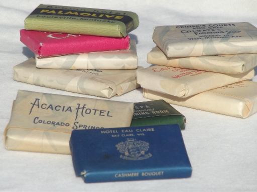 photo of vintage hotel soaps lot, tiny travel soap bars w/ collectible old advertising #1