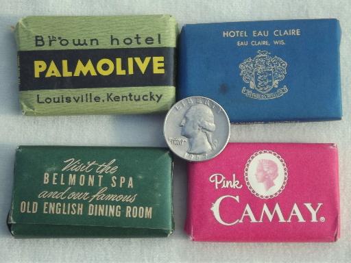 photo of vintage hotel soaps lot, tiny travel soap bars w/ collectible old advertising #2