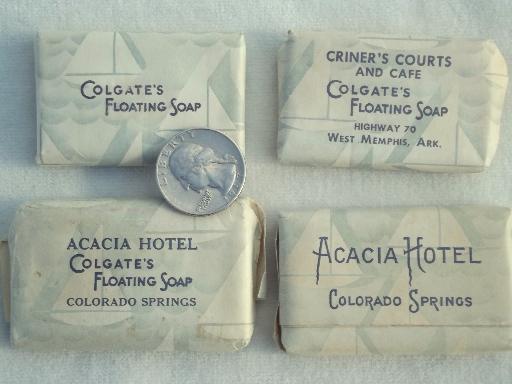 photo of vintage hotel soaps lot, tiny travel soap bars w/ collectible old advertising #3