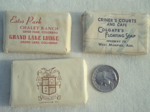 photo of vintage hotel soaps lot, tiny travel soap bars w/ collectible old advertising #4