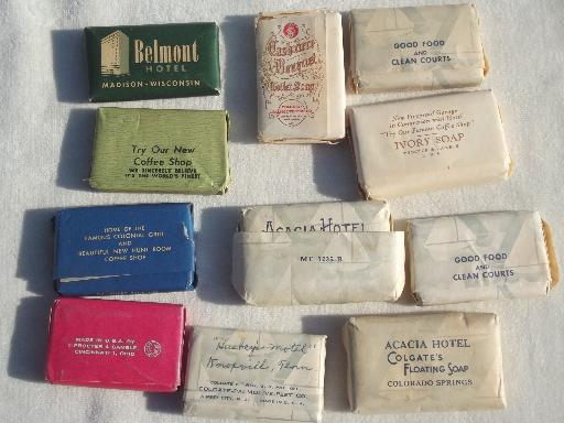 photo of vintage hotel soaps lot, tiny travel soap bars w/ collectible old advertising #5