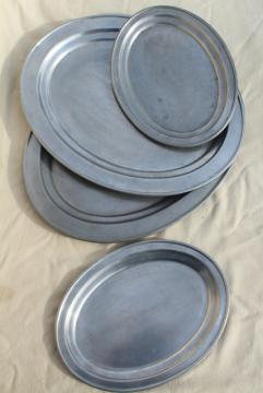 catalog photo of vintage hotel ware platters, large & small pewter trays Rockford Silver early 1900s