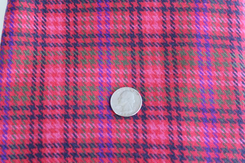 photo of vintage houndstooth plaid wool fabric, rose pink, red, purple, black, pine green #1