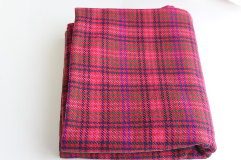 photo of vintage houndstooth plaid wool fabric, rose pink, red, purple, black, pine green #3