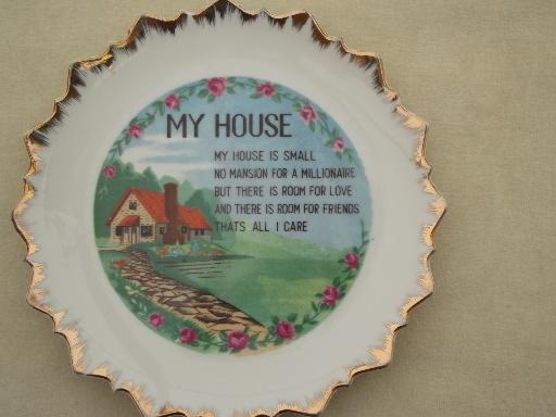 photo of vintage house blessing plate, cottage home wall art motto china plates #3