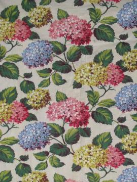 catalog photo of vintage hydrangea floral print cotton decorator fabric, 1940s or 50s
