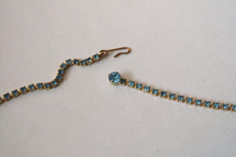 photo of vintage ice blue rhinestones dangle pendant & matching earrings, clip on back earrings  #5