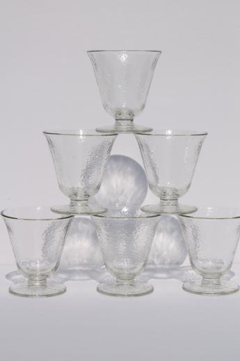 photo of vintage ice cream glasses or sherbet cups, heavy clear glass w/ orange peel texture #2