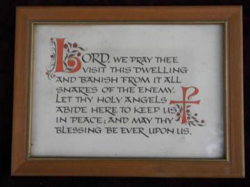 catalog photo of vintage illuminated framed religious motto or celtic house prayer