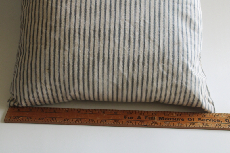 photo of vintage indigo blue striped cotton ticking feather pillow, very firm square pillow  #6