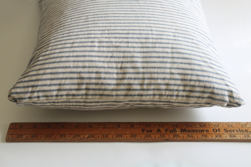 photo of vintage indigo blue striped cotton ticking feather pillow, very firm square pillow  #7