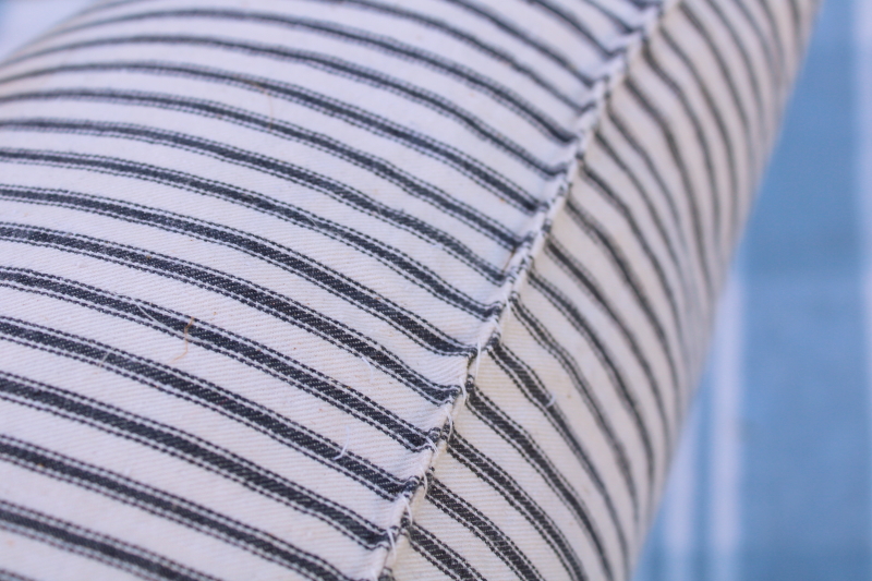 photo of vintage indigo blue striped cotton ticking pillow, farmhouse feather pillow #4