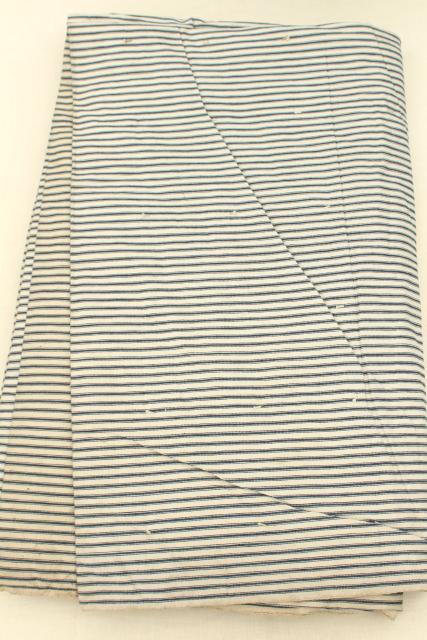 photo of vintage indigo blue striped ticking tick bed rolls, grubby rustic primitive country  #2