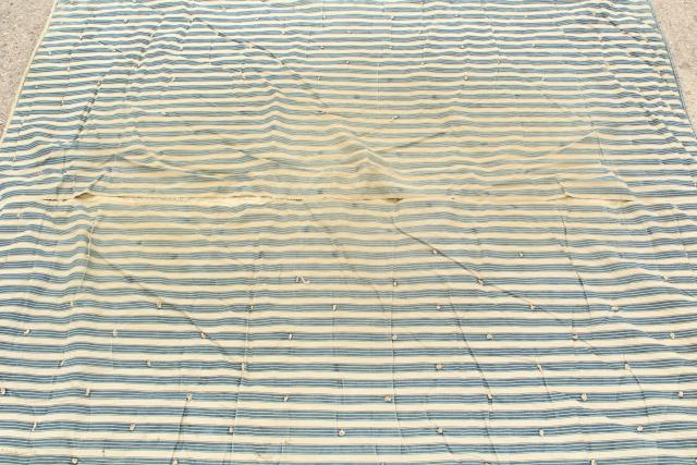 photo of vintage indigo blue striped ticking tick bed rolls, grubby rustic primitive country  #18