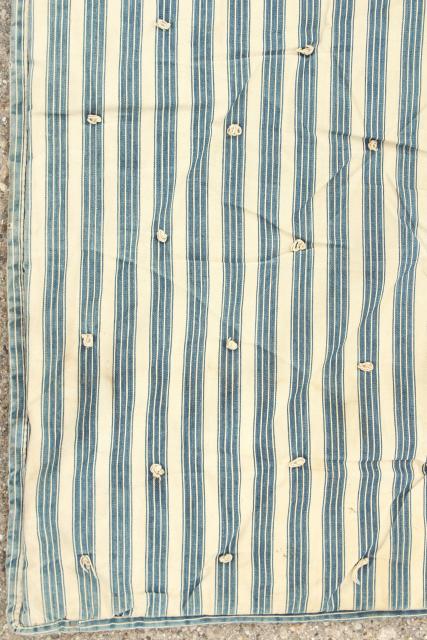 photo of vintage indigo blue striped ticking tick bed rolls, grubby rustic primitive country  #19