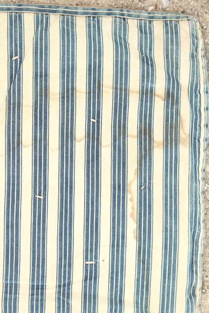 photo of vintage indigo blue striped ticking tick bed rolls, grubby rustic primitive country  #20