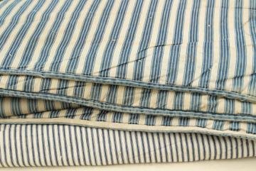 catalog photo of vintage indigo blue striped ticking tick bed rolls, grubby rustic primitive country 