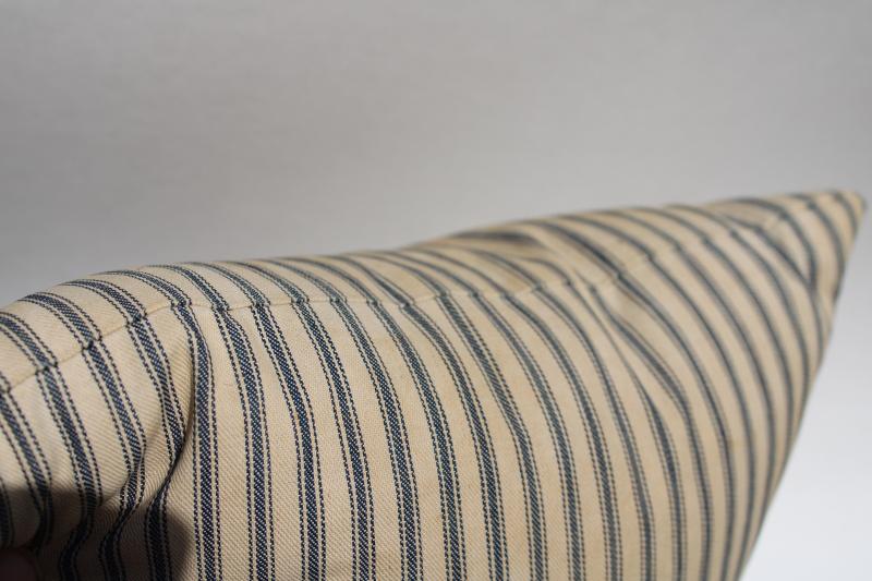 photo of vintage indigo blue ticking striped square feather pillow or bench cushion #2