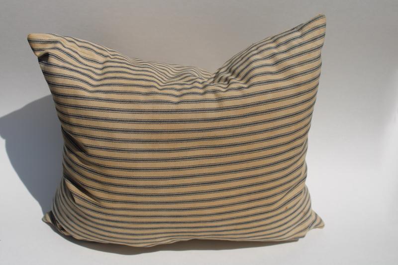 photo of vintage indigo blue ticking striped square feather pillow or bench cushion #4