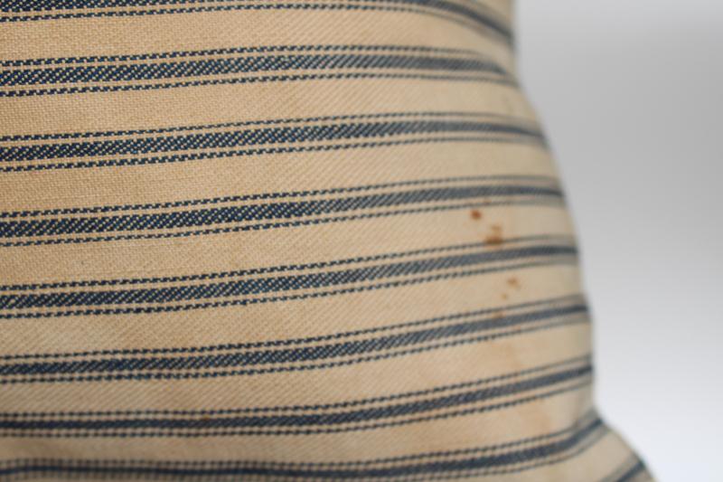 photo of vintage indigo blue ticking striped square feather pillow or bench cushion #5