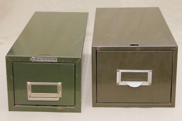 photo of vintage industrial Steel Master card file cabinets, office / library reference drawers #4