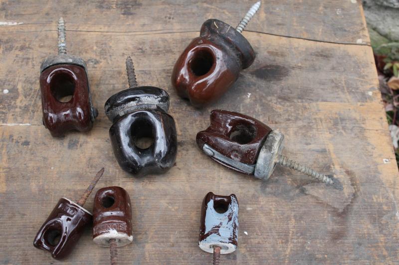 photo of vintage industrial hardware, lag screw ceramic insulators old electrical wiring #1