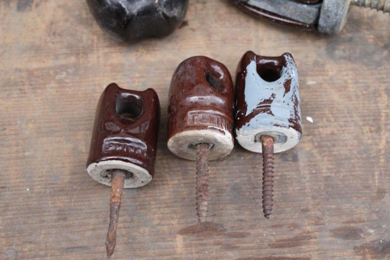 photo of vintage industrial hardware, lag screw ceramic insulators old electrical wiring #2