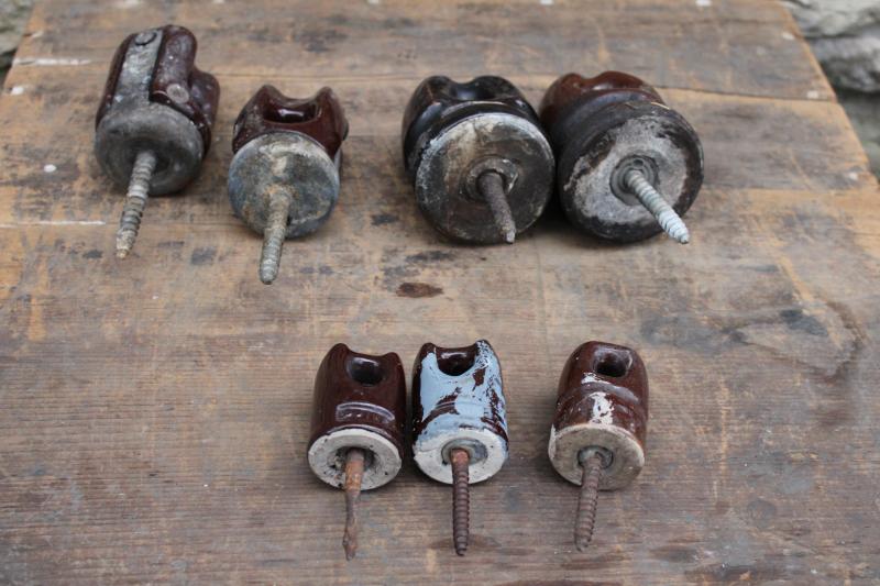 photo of vintage industrial hardware, lag screw ceramic insulators old electrical wiring #5