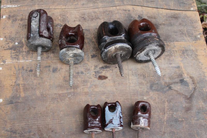 photo of vintage industrial hardware, lag screw ceramic insulators old electrical wiring #6