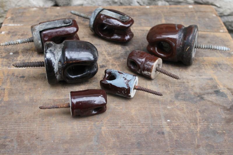 photo of vintage industrial hardware, lag screw ceramic insulators old electrical wiring #9