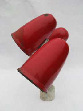 catalog photo of vintage industrial light cluster w/3 red torpedo shades