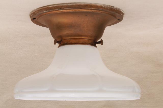 photo of vintage industrial light fixture, flush mount w/ milk glass shade for exposed bulb #1