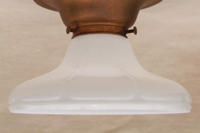 photo of vintage industrial light fixture, flush mount w/ milk glass shade for exposed bulb #3