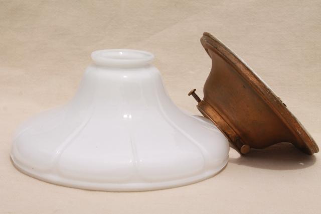 photo of vintage industrial light fixture, flush mount w/ milk glass shade for exposed bulb #5